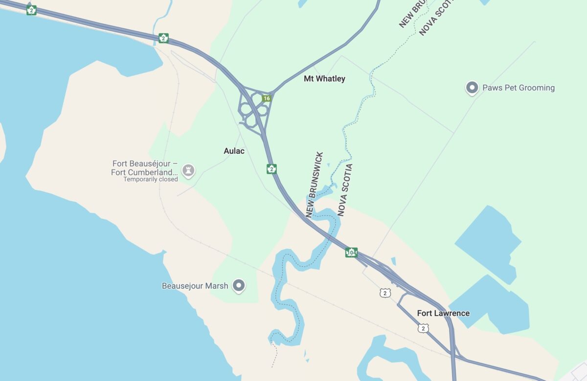 An aerial view of the Nova Socita-New Brunswick border